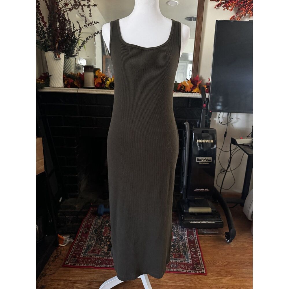 Lauren Ralph Lauren Womens P/S Olive Ribbed Cotton Maxi Tank Dress Petite LRL